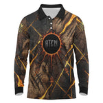 Aten Long Sleeve Polo Shirt Ancient Egyptian Cracked Stone Hieroglyph, Solar Eclipse Emblem, and Radiant Sunburst - African Pride