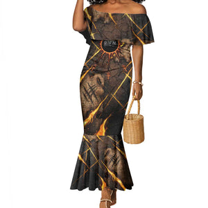 Aten Mermaid Dress Ancient Egyptian Cracked Stone Hieroglyph, Solar Eclipse Emblem, and Radiant Sunburst - African Pride