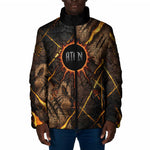 Aten Padded Jacket Ancient Egyptian Cracked Stone Hieroglyph, Solar Eclipse Emblem, and Radiant Sunburst - African Pride