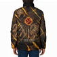 Aten Padded Jacket Ancient Egyptian Cracked Stone Hieroglyph, Solar Eclipse Emblem, and Radiant Sunburst - African Pride