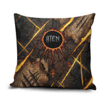 Aten Pillow Cover Ancient Egyptian Cracked Stone Hieroglyph, Solar Eclipse Emblem, and Radiant Sunburst - African Pride
