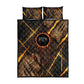 Aten Quilt Bed Set Ancient Egyptian Cracked Stone Hieroglyph, Solar Eclipse Emblem, and Radiant Sunburst - African Pride