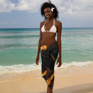 Aten Sarong Ancient Egyptian Cracked Stone Hieroglyph, Solar Eclipse Emblem, and Radiant Sunburst - African Pride