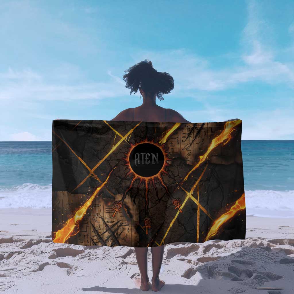 Aten Sarong Ancient Egyptian Cracked Stone Hieroglyph, Solar Eclipse Emblem, and Radiant Sunburst - African Pride