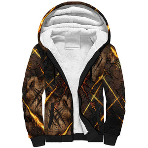 Aten Sherpa Hoodie Ancient Egyptian Cracked Stone Hieroglyph, Solar Eclipse Emblem, and Radiant Sunburst - African Pride