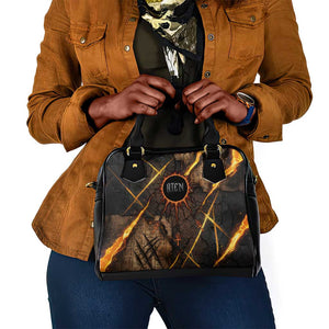 Aten Shoulder Handbag Ancient Egyptian Cracked Stone Hieroglyph, Solar Eclipse Emblem, and Radiant Sunburst - African Pride
