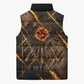 Aten Sleeveless Puffer Jacket Ancient Egyptian Cracked Stone Hieroglyph, Solar Eclipse Emblem, and Radiant Sunburst - African Pride