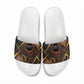 Aten Slide Sandals Ancient Egyptian Cracked Stone Hieroglyph, Solar Eclipse Emblem, and Radiant Sunburst - African Pride