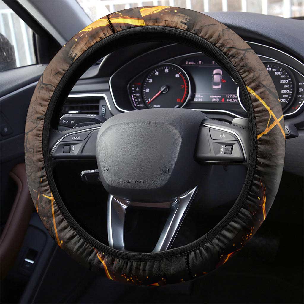 Aten Steering Wheel Cover Ancient Egyptian Cracked Stone Hieroglyph, Solar Eclipse Emblem, and Radiant Sunburst - African Pride