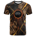 Aten T shirt Ancient Egyptian Cracked Stone Hieroglyph, Solar Eclipse Emblem, and Radiant Sunburst - African Pride