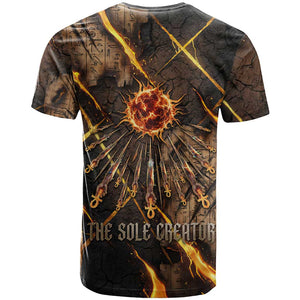 Aten T shirt Ancient Egyptian Cracked Stone Hieroglyph, Solar Eclipse Emblem, and Radiant Sunburst - African Pride