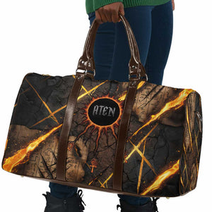 Aten Travel Bag Ancient Egyptian Cracked Stone Hieroglyph, Solar Eclipse Emblem, and Radiant Sunburst - African Pride