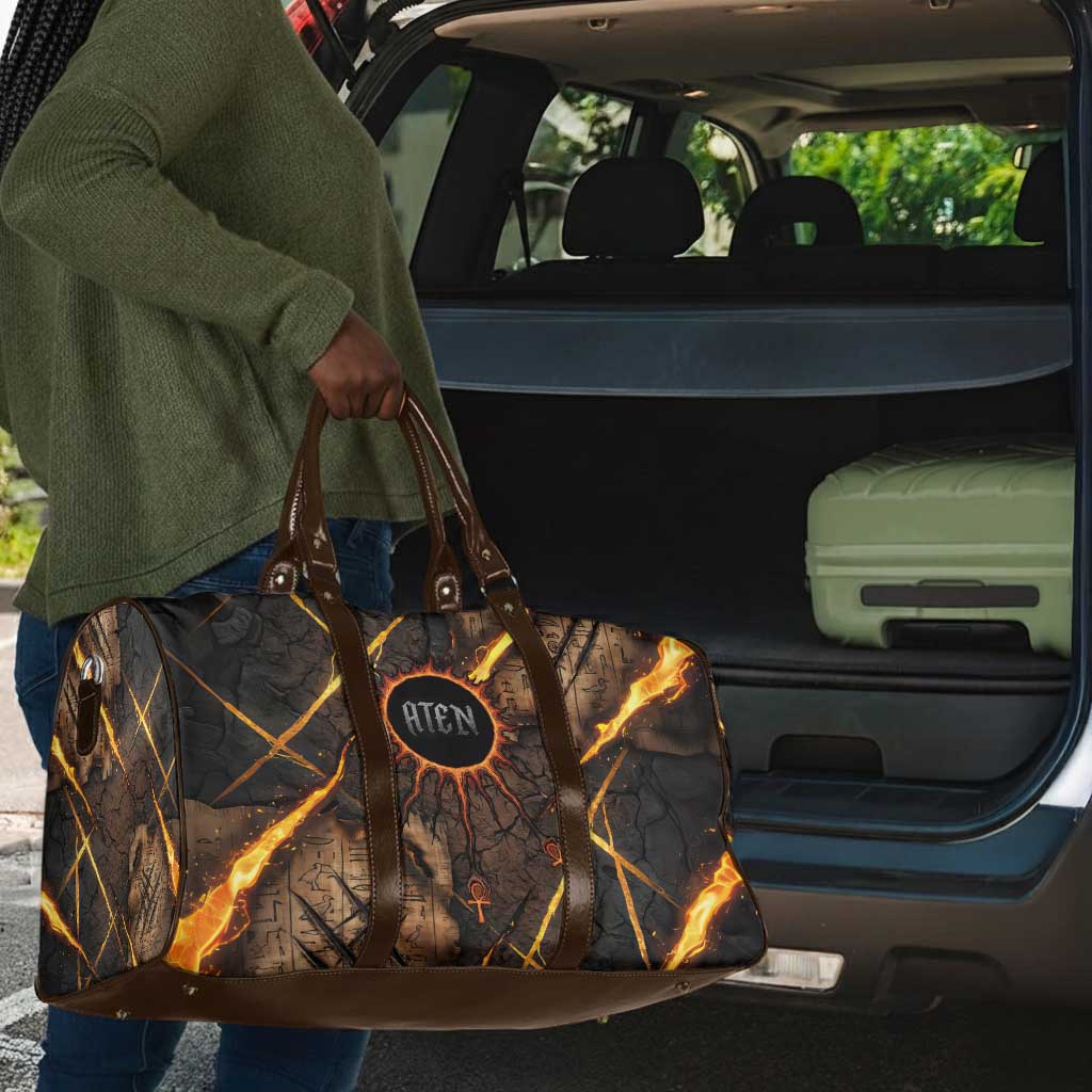 Aten Travel Bag Ancient Egyptian Cracked Stone Hieroglyph, Solar Eclipse Emblem, and Radiant Sunburst - African Pride