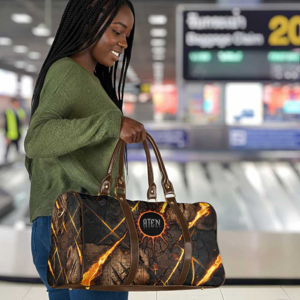 Aten Travel Bag Ancient Egyptian Cracked Stone Hieroglyph, Solar Eclipse Emblem, and Radiant Sunburst - African Pride