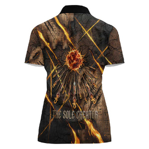 Aten Women Polo Shirt Ancient Egyptian Cracked Stone Hieroglyph, Solar Eclipse Emblem, and Radiant Sunburst - African Pride
