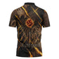Aten Zipper Polo Shirt Ancient Egyptian Cracked Stone Hieroglyph, Solar Eclipse Emblem, and Radiant Sunburst - African Pride