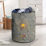 Aten Ancient Egyptian Laundry Basket with Gray Astronomical Chart, Radiant Sun Disc Emblem, and Ankh - African Pride