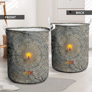 Aten Ancient Egyptian Laundry Basket with Gray Astronomical Chart, Radiant Sun Disc Emblem, and Ankh - African Pride