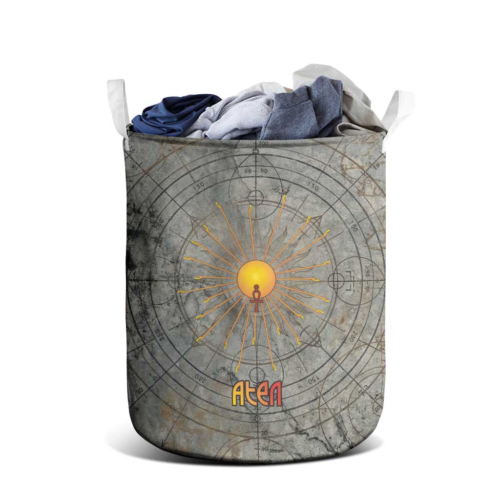 Aten Ancient Egyptian Laundry Basket with Gray Astronomical Chart, Radiant Sun Disc Emblem, and Ankh - African Pride