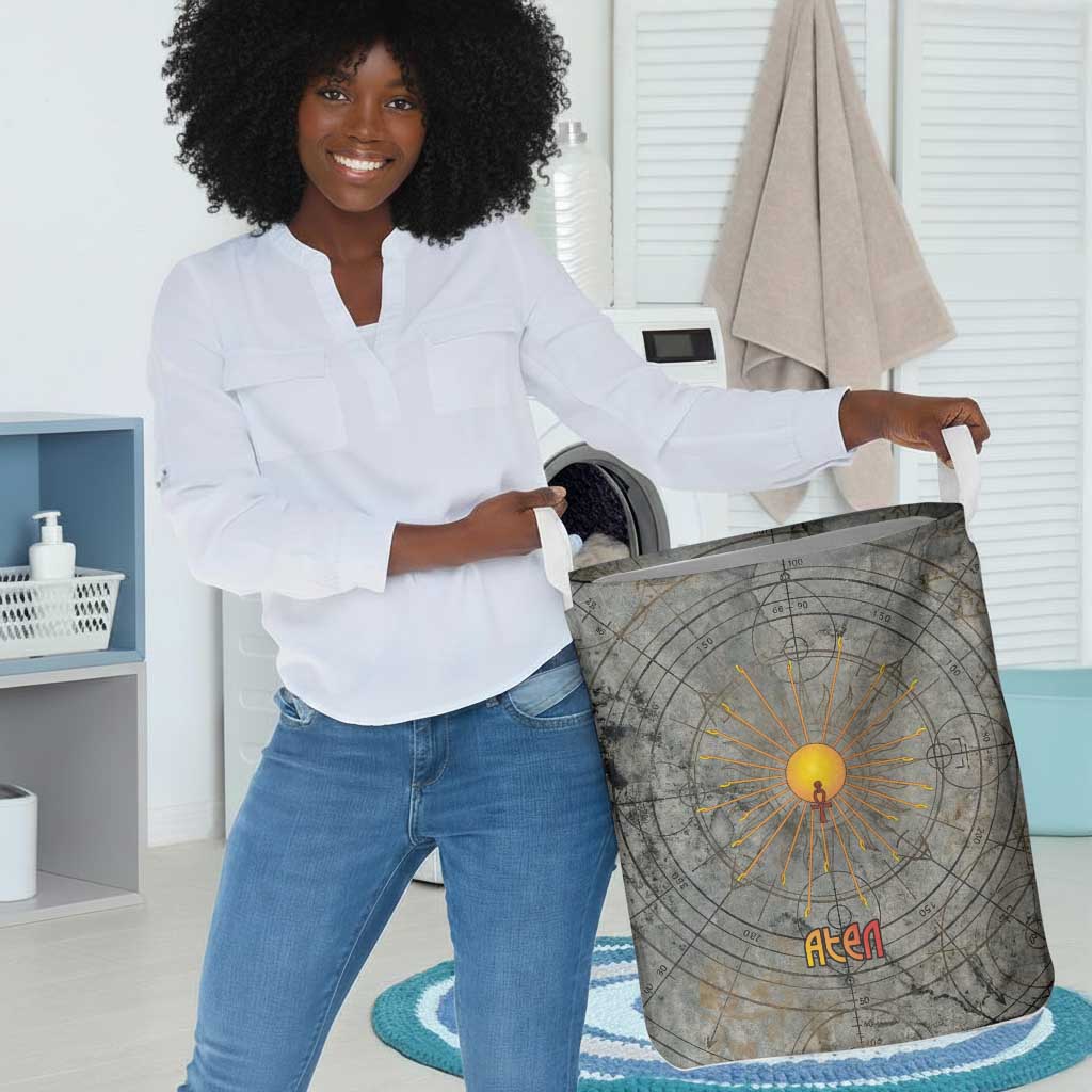 Aten Ancient Egyptian Laundry Basket with Gray Astronomical Chart, Radiant Sun Disc Emblem, and Ankh - African Pride