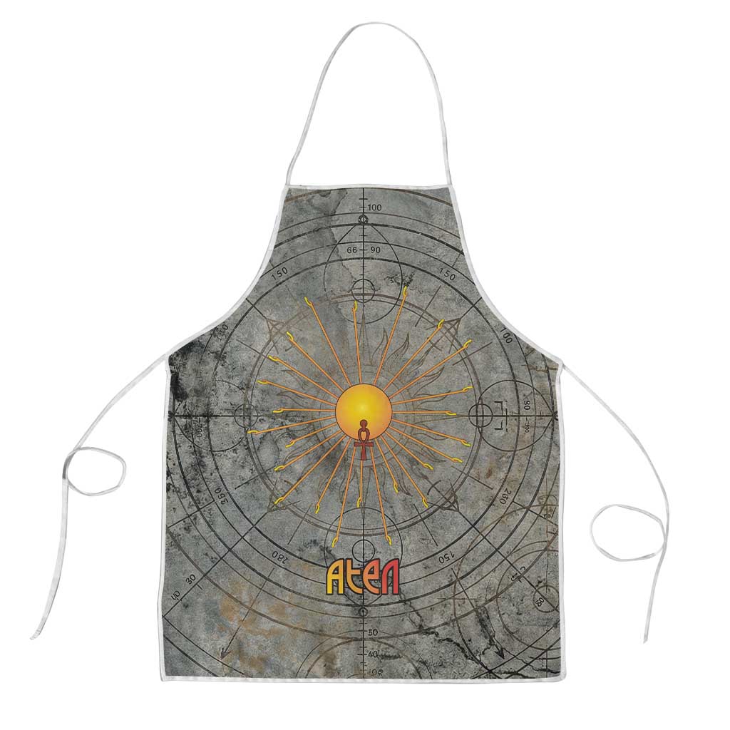 Aten Ancient Egyptian Apron with Gray Astronomical Chart, Radiant Sun Disc Emblem, and Ankh - African Pride