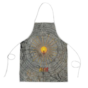 Aten Ancient Egyptian Apron with Gray Astronomical Chart, Radiant Sun Disc Emblem, and Ankh - African Pride
