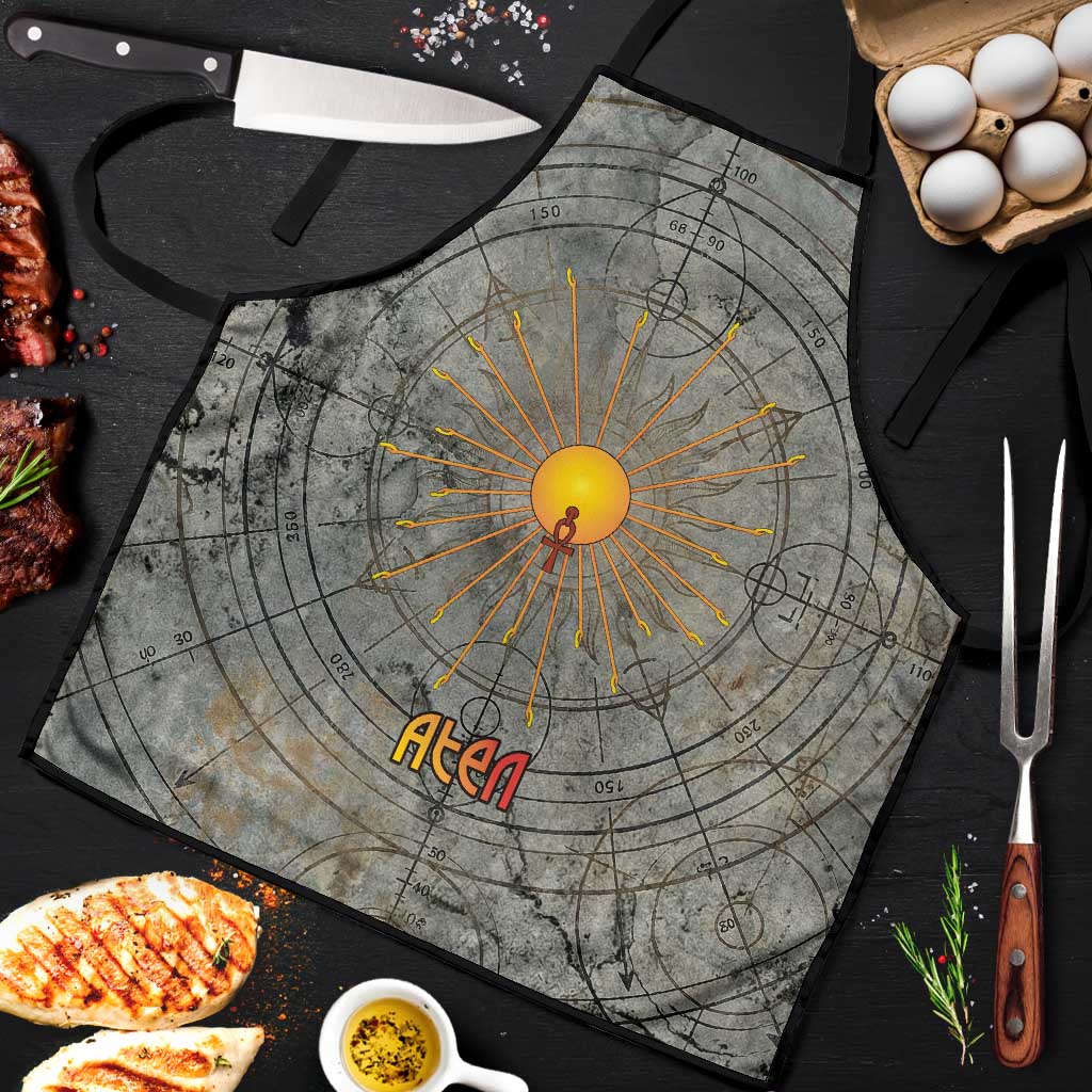 Aten Ancient Egyptian Apron with Gray Astronomical Chart, Radiant Sun Disc Emblem, and Ankh - African Pride