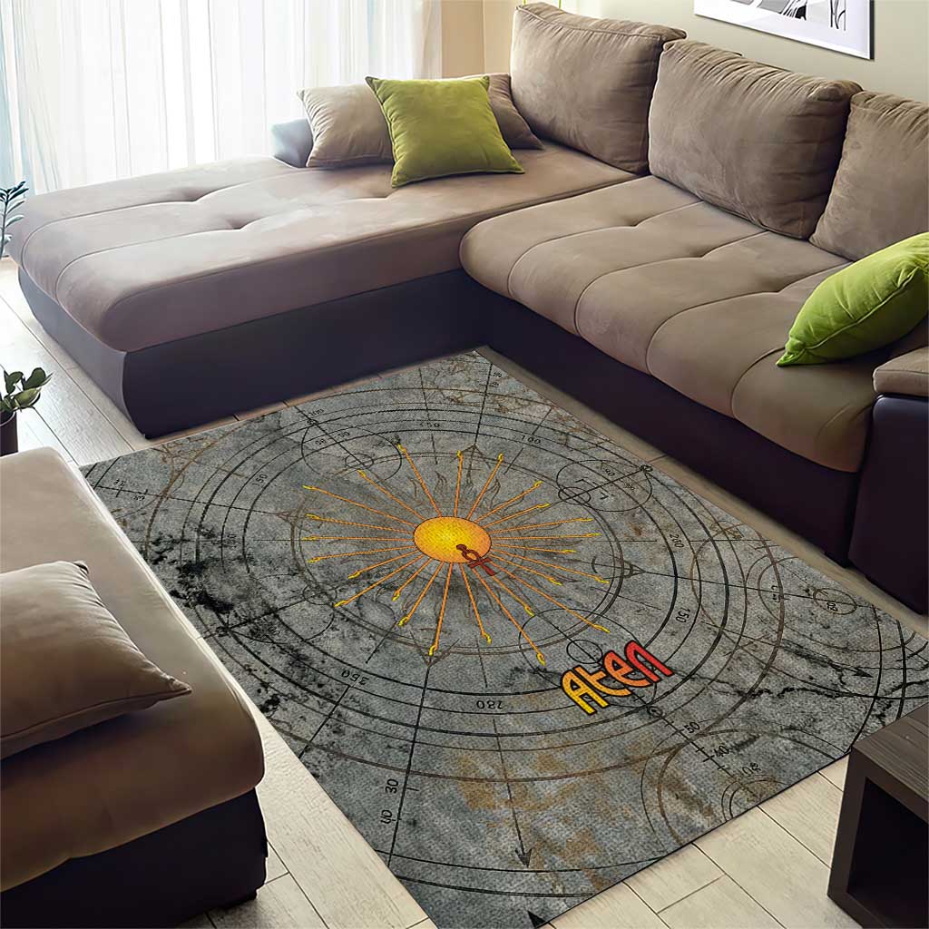 Aten Ancient Egyptian Area Rug with Gray Astronomical Chart, Radiant Sun Disc Emblem, and Ankh - African Pride
