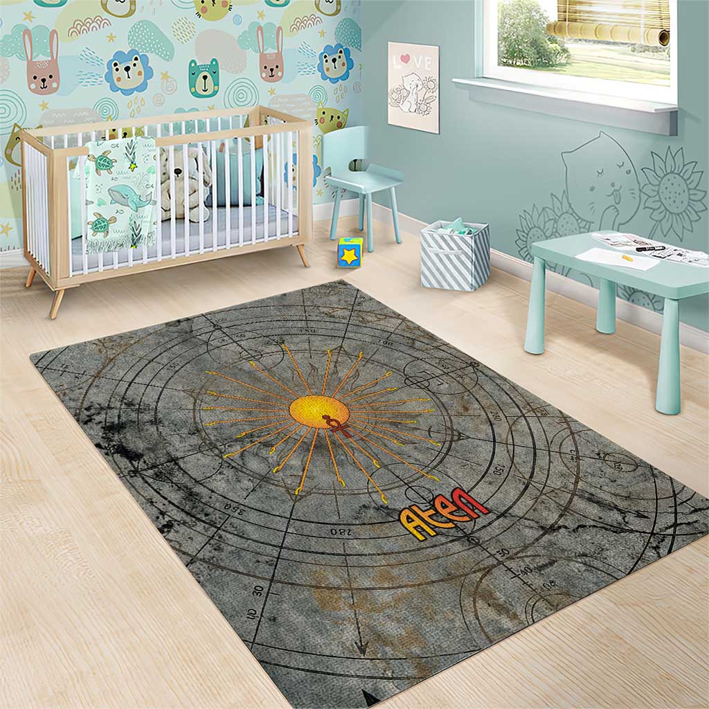 Aten Ancient Egyptian Area Rug with Gray Astronomical Chart, Radiant Sun Disc Emblem, and Ankh - African Pride