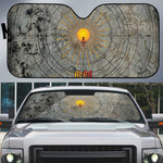 Aten Ancient Egyptian Auto Sun Shade with Gray Astronomical Chart, Radiant Sun Disc Emblem, and Ankh - African Pride