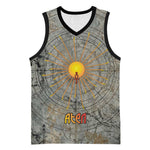Aten Ancient Egyptian Basketball Jersey with Gray Astronomical Chart, Radiant Sun Disc Emblem, and Ankh - African Pride