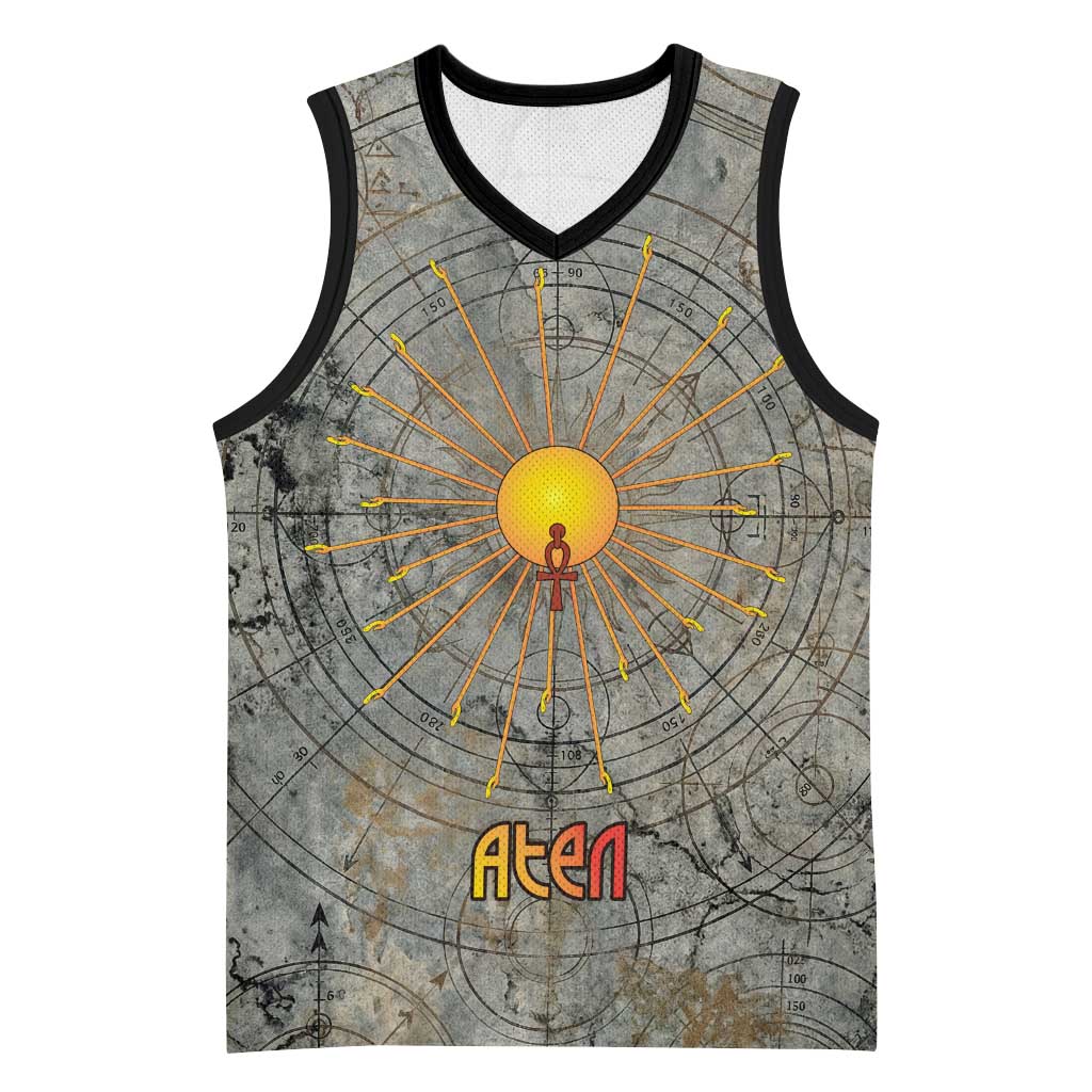 Aten Ancient Egyptian Basketball Jersey with Gray Astronomical Chart, Radiant Sun Disc Emblem, and Ankh - African Pride