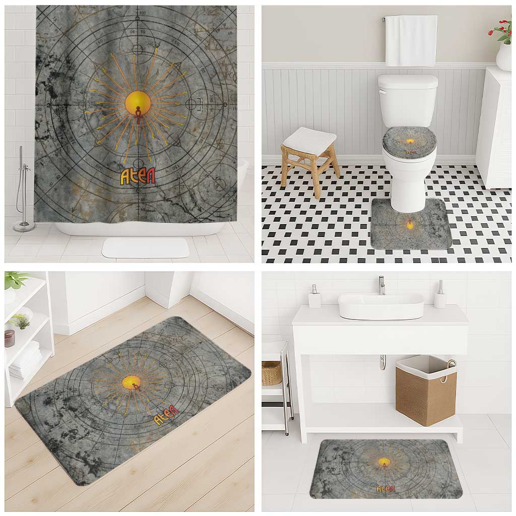 Aten Ancient Egyptian Bathroom Set with Gray Astronomical Chart, Radiant Sun Disc Emblem, and Ankh - African Pride