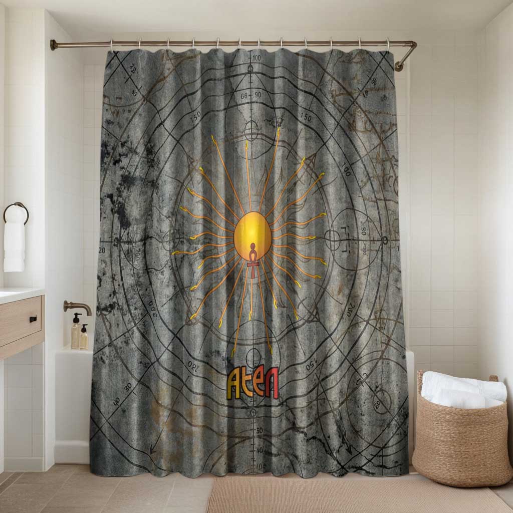 Aten Ancient Egyptian Bathroom Set with Gray Astronomical Chart, Radiant Sun Disc Emblem, and Ankh - African Pride