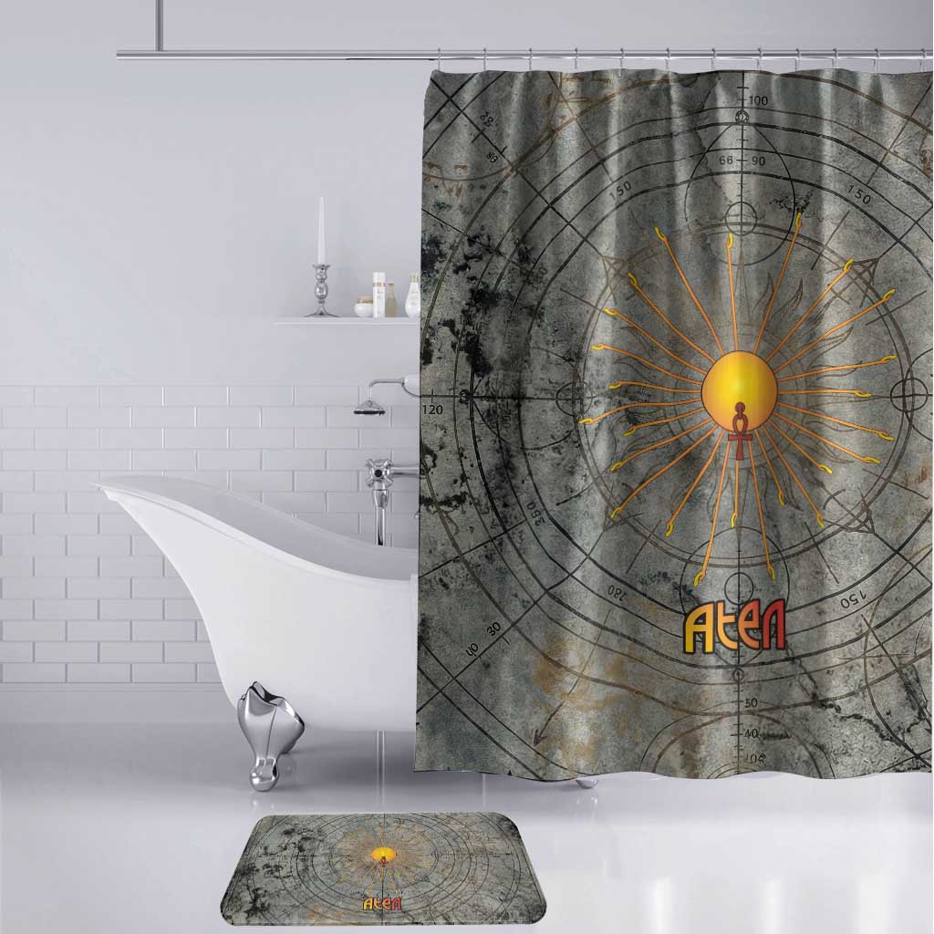 Aten Ancient Egyptian Bathroom Set with Gray Astronomical Chart, Radiant Sun Disc Emblem, and Ankh - African Pride