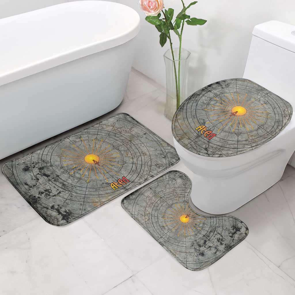 Aten Ancient Egyptian Bathroom Set with Gray Astronomical Chart, Radiant Sun Disc Emblem, and Ankh - African Pride