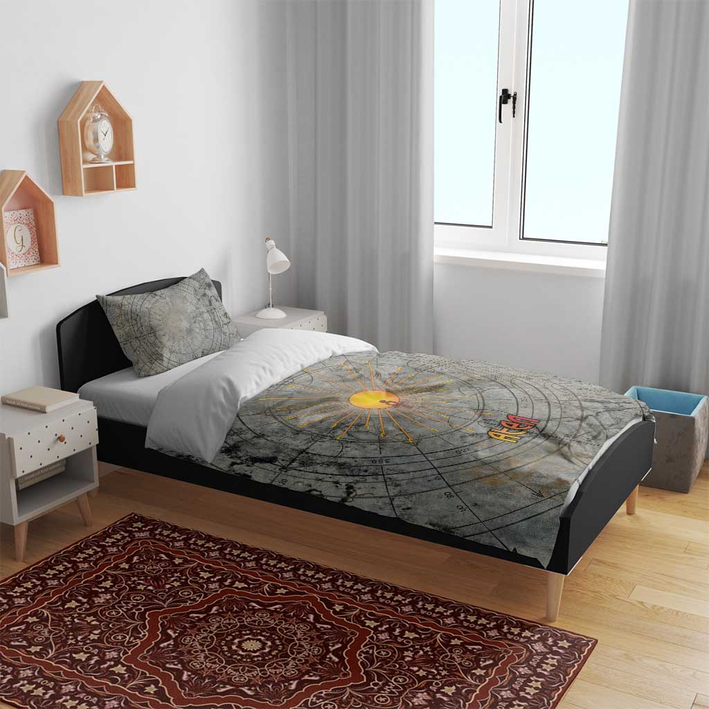 Aten Ancient Egyptian Bedding Set with Gray Astronomical Chart, Radiant Sun Disc Emblem, and Ankh - African Pride