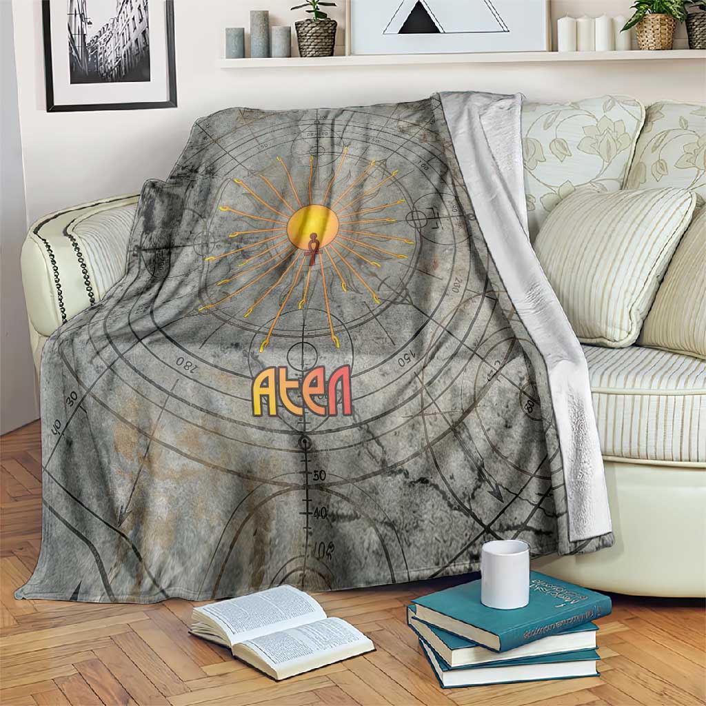 Aten Ancient Egyptian Blanket with Gray Astronomical Chart, Radiant Sun Disc Emblem, and Ankh - African Pride