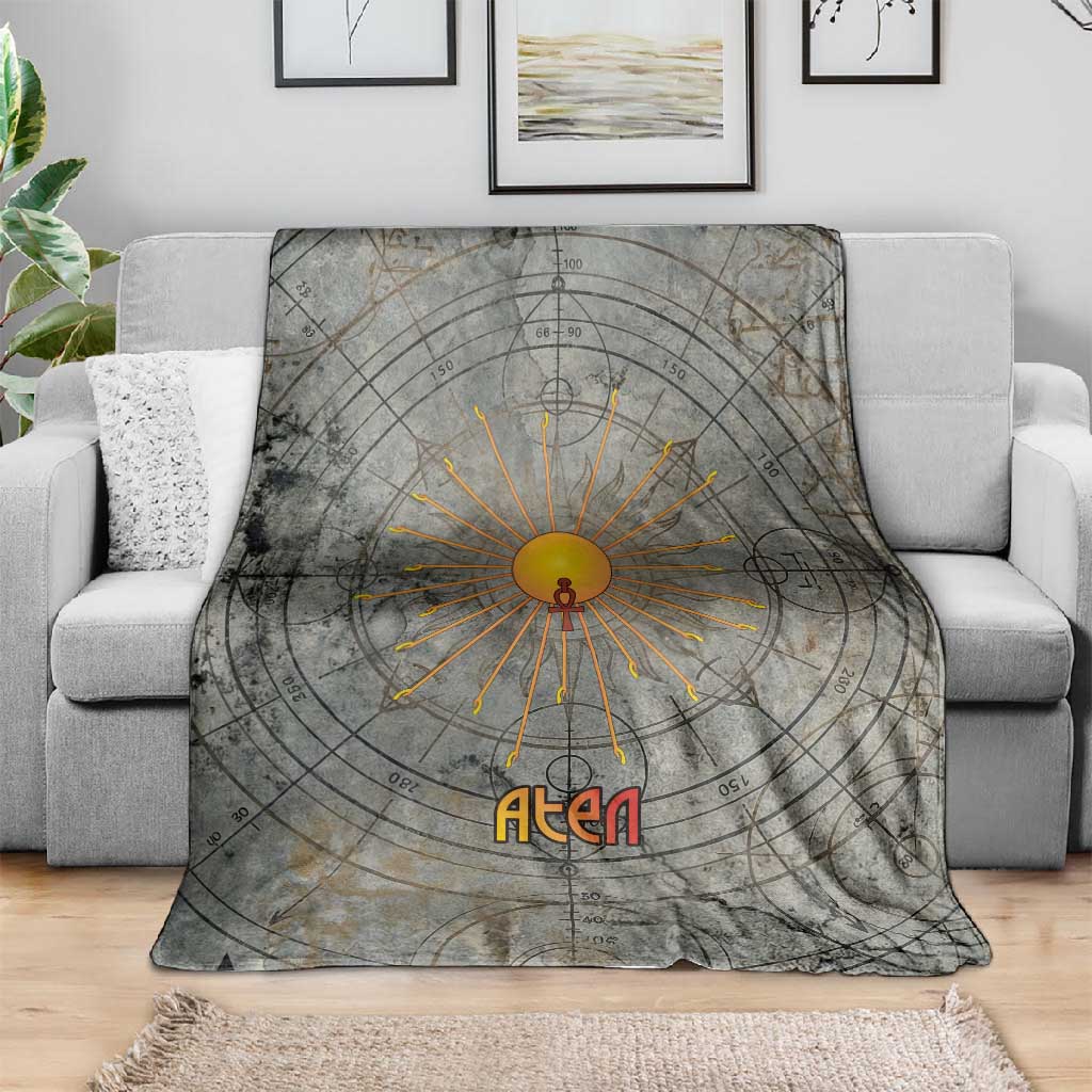Aten Ancient Egyptian Blanket with Gray Astronomical Chart, Radiant Sun Disc Emblem, and Ankh - African Pride
