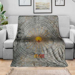 Aten Ancient Egyptian Blanket with Gray Astronomical Chart, Radiant Sun Disc Emblem, and Ankh - African Pride