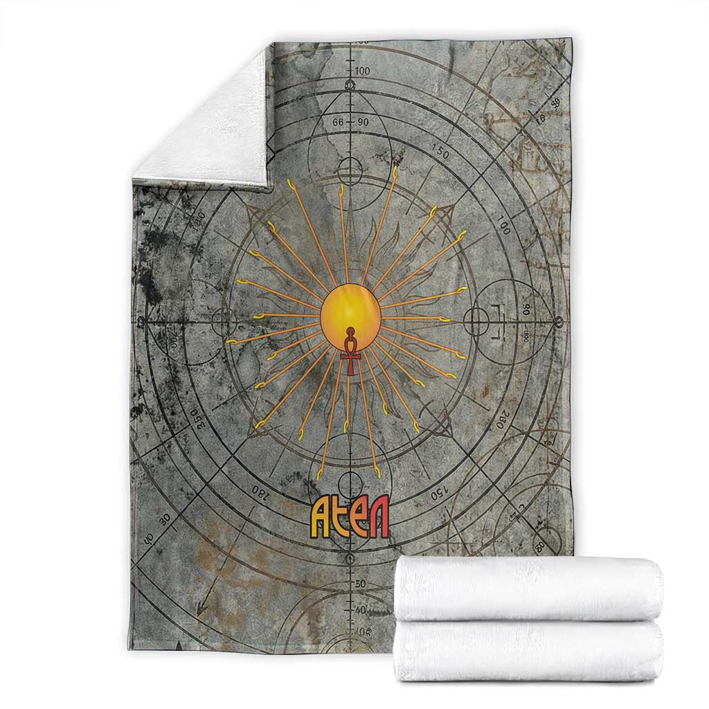 Aten Ancient Egyptian Blanket with Gray Astronomical Chart, Radiant Sun Disc Emblem, and Ankh - African Pride