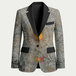 Aten Ancient Egyptian Blazer with Gray Astronomical Chart, Radiant Sun Disc Emblem, and Ankh - African Pride