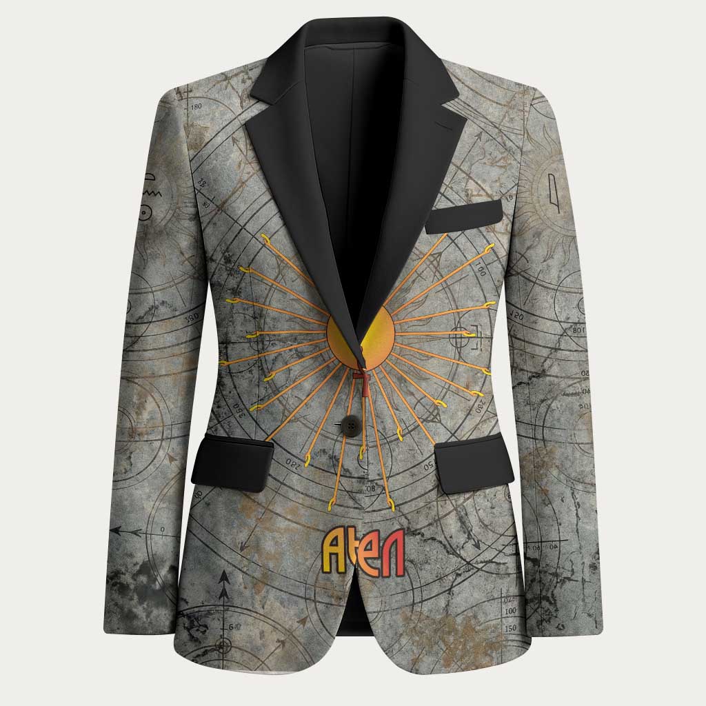 Aten Ancient Egyptian Blazer with Gray Astronomical Chart, Radiant Sun Disc Emblem, and Ankh - African Pride