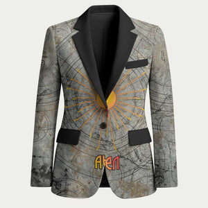 Aten Ancient Egyptian Blazer with Gray Astronomical Chart, Radiant Sun Disc Emblem, and Ankh - African Pride