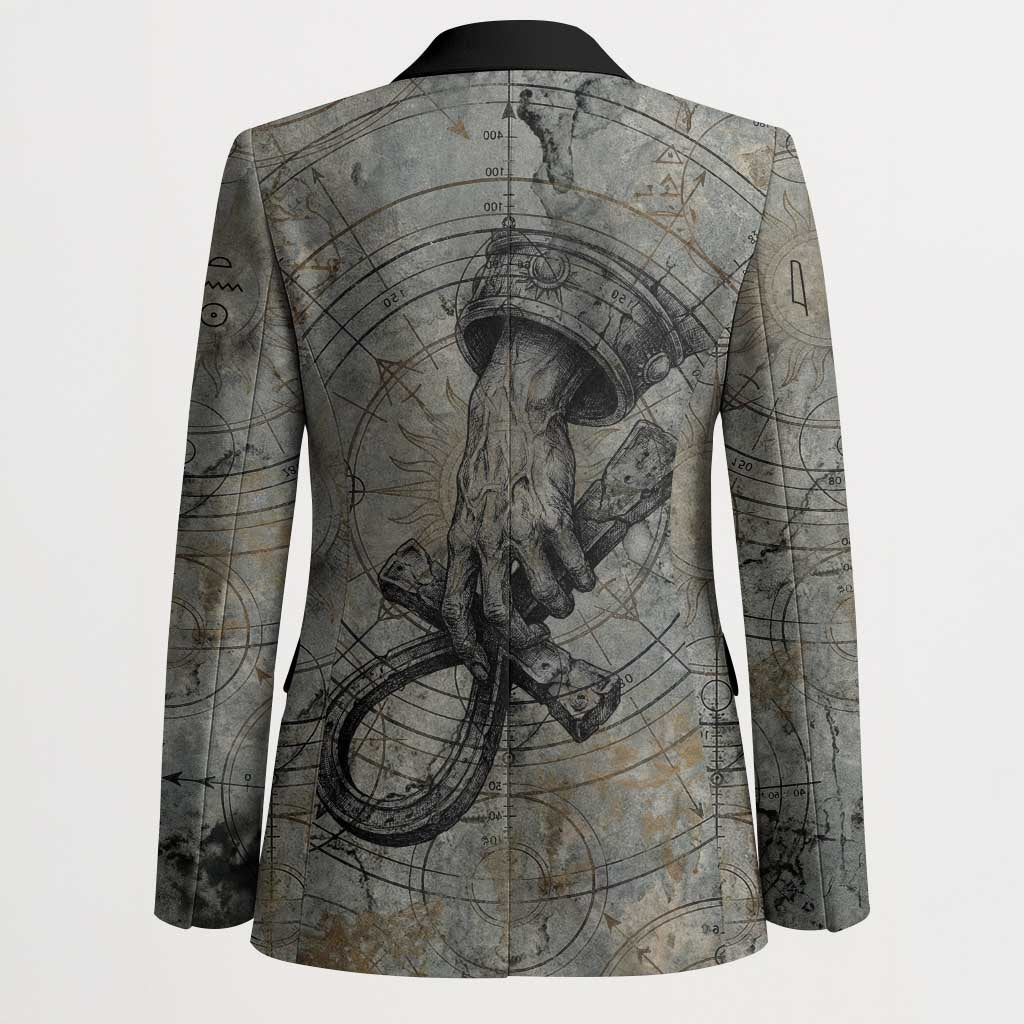 Aten Ancient Egyptian Blazer with Gray Astronomical Chart, Radiant Sun Disc Emblem, and Ankh - African Pride
