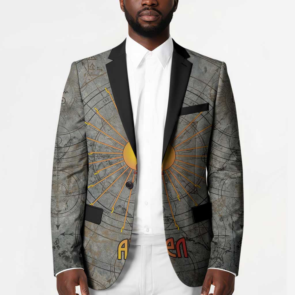 Aten Ancient Egyptian Blazer with Gray Astronomical Chart, Radiant Sun Disc Emblem, and Ankh - African Pride