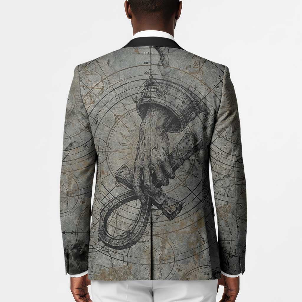 Aten Ancient Egyptian Blazer with Gray Astronomical Chart, Radiant Sun Disc Emblem, and Ankh - African Pride