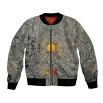 Aten Ancient Egyptian Bomber Jacket with Gray Astronomical Chart, Radiant Sun Disc Emblem, and Ankh - African Pride