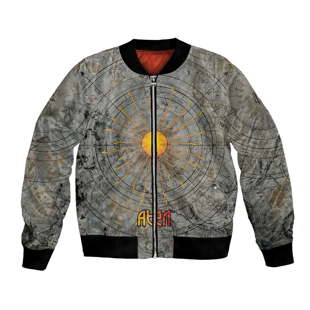 Aten Ancient Egyptian Bomber Jacket with Gray Astronomical Chart, Radiant Sun Disc Emblem, and Ankh - African Pride