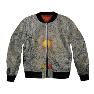Aten Ancient Egyptian Bomber Jacket with Gray Astronomical Chart, Radiant Sun Disc Emblem, and Ankh - African Pride